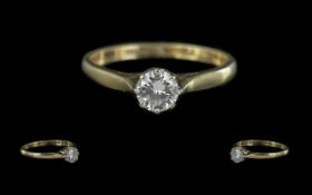 Ladies - Attractive 9ct Gold Single Stone Diamond Set Ring. Full Hallmark to Interior of Shank.