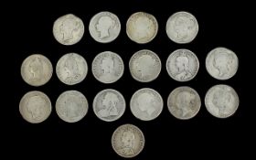 ( 17 ) Victorian Silver Half Crowns. Various Dates and Conditions. Includes 1899 - 1, 1883 - 2, 1874