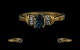 Ladies - Attractive 9ct Gold Sapphire and Diamond Set Dress Ring. Full Hallmark to Interior of