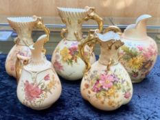 Collection of Royal Worcester Blush Ivory Jugs, five in total, tallest measures 9''. All marked