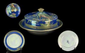 Maling Lustre Ware Butter Dish & Cover, in the Kingfisher design, diameter 7''.