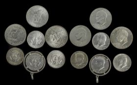 3 x American Dollar Coins, Dated 1971 x 2, 1972 x 1 + 4 x Half Dollar Kennedy Coins - Dated 1964.