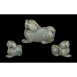 Oriental Jade Carved Figure Foo Dog, Length 3½ Inches