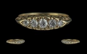 18ct Yellow Gold Attractive 5 Stone Diamond Set Ring - Gallery Setting. The Five Diamonds of Good