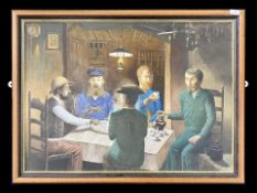 Large Oil on Board by Colin Frederick, depicting gentleman taking tea, framed, measures 28'' x 27''.