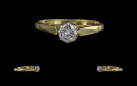 18ct Gold Attractive Single Stone Diamond Set Ring. Marked 750 - 18ct to Shank. The Round