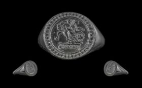 Silver Signet Ring. Stylish Signet Ring Set In Silver. Ring Size U. Please See Photo.