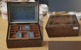 Antique Inlaid Sewing Box, of rectangular form, with lift out tray, inlaid with brasswork, in need