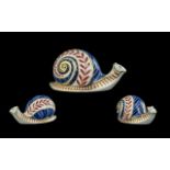Royal Crown Derby Paperweight in the form of a Snail. With gold stopper. In good condition. Length