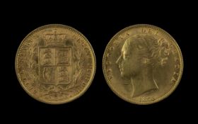 Queen Victoria 22ct Gold Young Head - Shield Back Full Sovereign - Date 1875. Sydney Mint, Surface