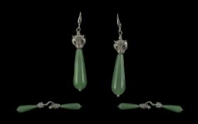 Jadeite Earrings, Marked 925.