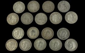 9 George V Silver Half Crowns, Fine to V