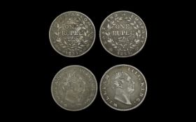 Two x One Rupee Silver Coins. East India