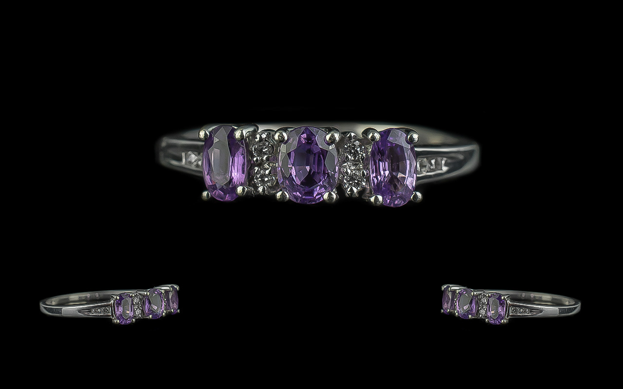 Ladies Amethyst and Diamond Set Ring In