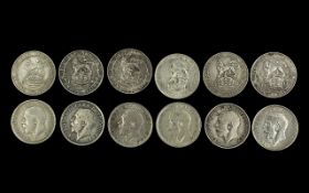 Six George V Silver Shillings, Fine to V