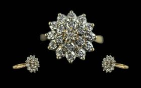9ct Gold Diamond Cluster Ring, flowerhea