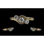 Ladies Attractive 9ct Gold 3 Stone Diamond Set Dress Ring - Full Hallmark To Shank.