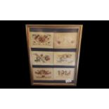 Wartime Post Card Interest - framed set of silk embroidered WWI wartime postcards,