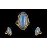 A Fine 9ct Gold Single Stone Larimar Blue Gem Set Ring - Of Elongated Form.