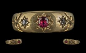 Edwardian Period 1902 - 1910 18ct Gold Ruby and Diamond Set Ring.