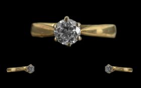 18ct Gold - Superb Quality Modern Brilliant Cut Single Stone Diamond Set Dress Ring.