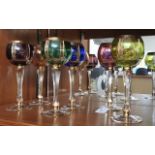 Six Coloured Glass Continental Wine Glasses, 8.
