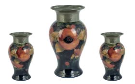 Moorcroft Vase with Pewter Top, Pomegranates Design. Stamped Moorcroft to Base.