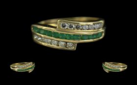 Ladies - Fine Quality 18ct Gold Diamond and Emerald Set Dress Ring. Stamped 750 - 18ct to Interior