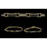 18ct Gold - Pleasing Diamond and Sapphire Set Line Bracelet. Marked 18ct.