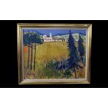 Large John Michael Saville Oil on Board ' Cornfield - Bedoin Provence'.