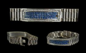 18ct White Gold Sapphire & Diamond Bracelet - Rectangular Centre Plate Measuring 49 x 16 mm Set
