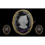 Victorian Revival 9ct Gold Mounted Large Amethyst / Hardstone Cameo. c.1860's. Excellent Quality and
