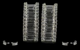 A Fine Pair of Contemporary Designed Diamond Set Pair of Earrings, Set In 18ct White Gold.