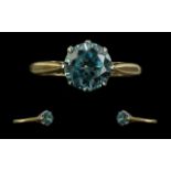 18ct Gold Excellent Quality Single Blue Zircon Set Dress Ring, marked 18ct to interior of shank.