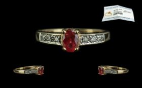 Ladies 9ct Gold Padparadscha Sapphire and Diamond Set Ring. Full Hallmark to Shank.