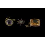 Antique Period - Fine Trio of Gem Set Small Brooches. All In 9ct and 15ct Mounts. Comprises 1/