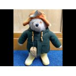 Original Paddington Bear, fully dressed in duffle coat and wellington boots and hat. Height 18".