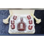 Vintage Boxed Set of Bohemian Ruby Glass Liqueur Glasses & Decanter, with glass stopper.