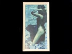 K Shackleton 'The Blue Nude' Print, circa 1950's, depicting a nude lady standing in the sea.