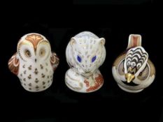 Three Royal Crown Derby Members Pack Paperweights, comprising 'Derby Dormouse' with gold stopper,