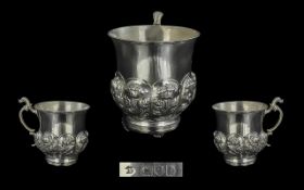 Art Nouveau Fine Quality Sterling Silver Cup, decorated with embossed panels of tulips and