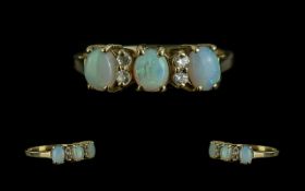 Ladies - Attractive 9ct Gold Opal and Diamond Set Dress Ring. Full Hallmark to Interior of Shank.