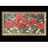 Fred Wilde Original Oil on Board, depicts daisies and poppies in full bloom.