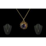 Ladies 9ct Gold Attractive Amethyst Set Pendant - With attached 9ct Gold Chain.