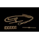 Antique Period Excellent 9ct Gold Albert Chain with attached t-bar and lobster claw clasp.