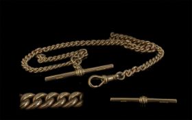 Antique Period Excellent 9ct Gold Albert Chain with attached t-bar and lobster claw clasp.