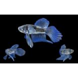 Swarovski Siamese Fighting Fish, blue, measures approx. 3.5" long, 2" high.