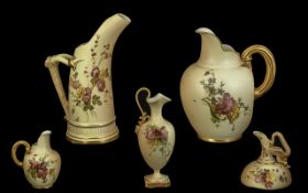 Royal Worcester - Collection of Hand Painted Blush Ivory Jugs ( 5 ) Various Shapes and Sizes.