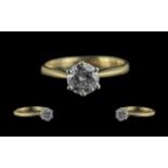 Ladies 18ct Gold - Top Quality Single Stone Diamond Set Dress Ring.
