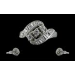14ct White Gold Attractive Diamond Set Dress Ring - Marked 14ct To Shank.